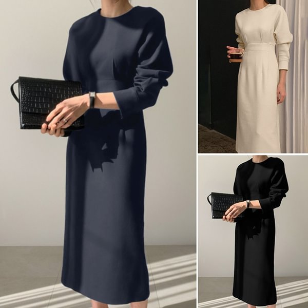 ZANZEA Women Spring Full Sleeve Crew Neck Kaftan Solid Slim Retro Party Long Maxi Shirt Dress - Shop Trendy Women's Clothing | LoverChic