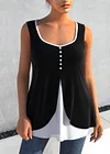 Plus Size Solid Button Detail Faux Two Pieces Tank Top