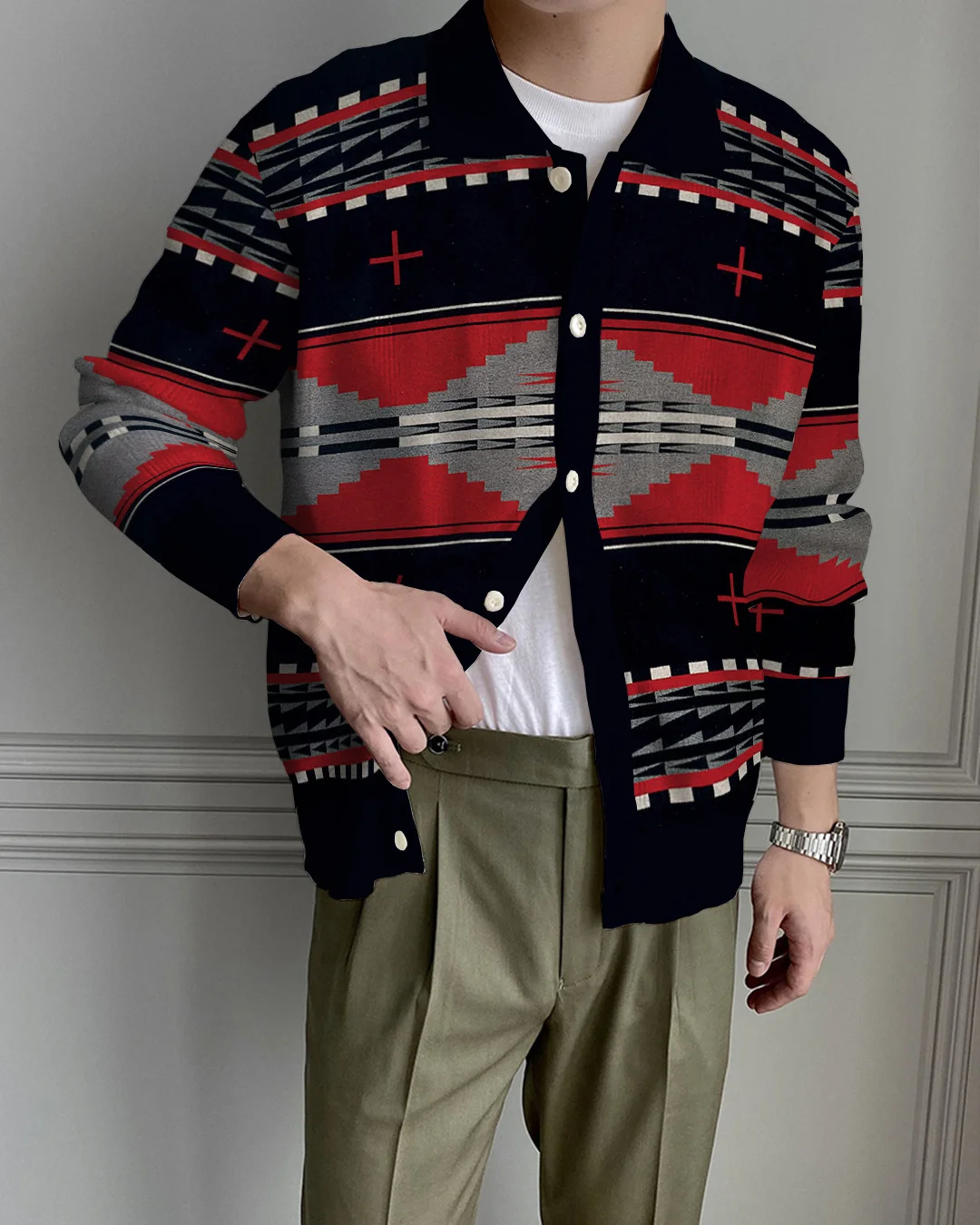 Men's Lapel Knitted Sweater Cardigan f61f