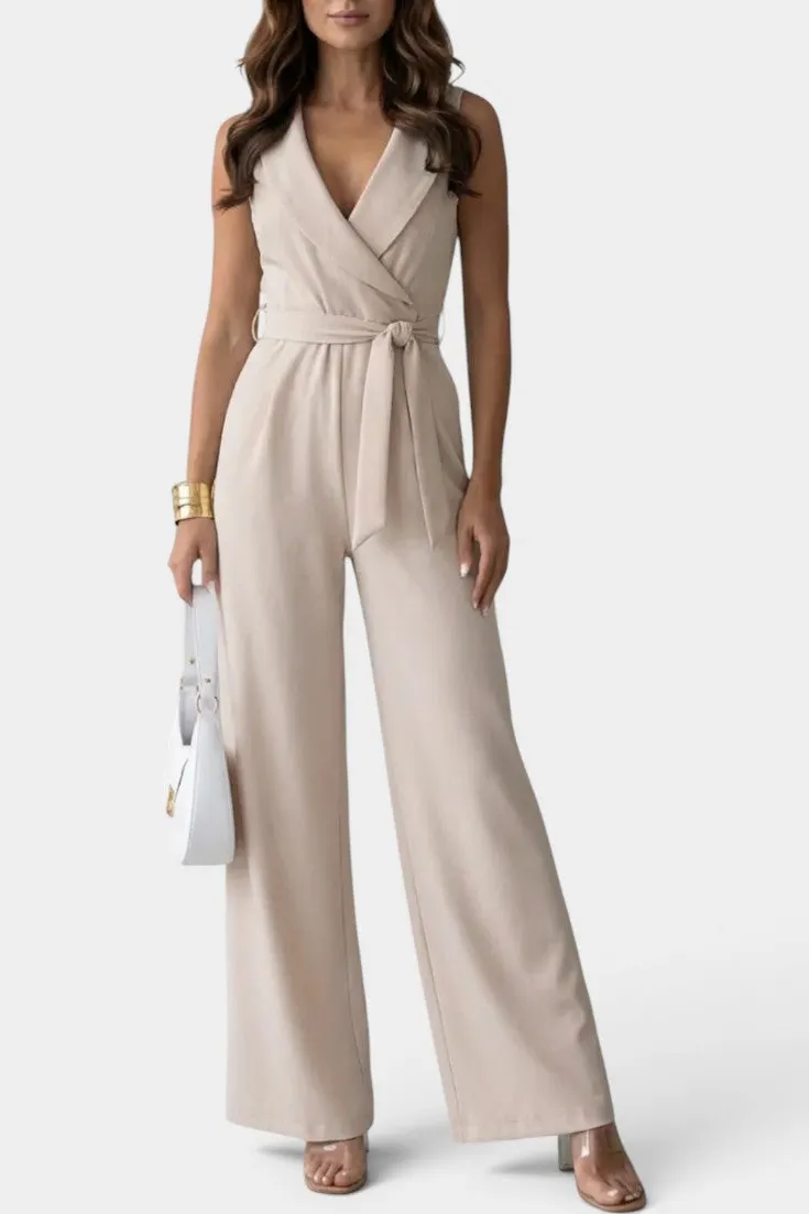 Wrap-Style Jumpsuit with Self-Tie Belt