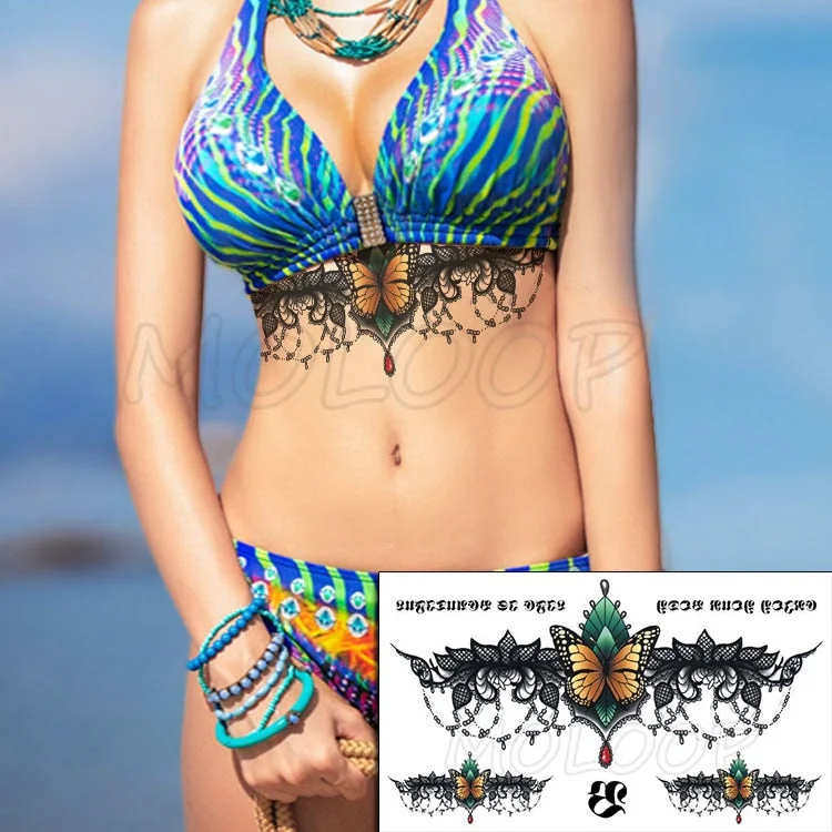 Temporary Tattoo Sticker Plant Leaf Flower Like Butterfly Sexy Chest Back Fake Tatoo Waterproof Flash Tatto Art for Woman Girl