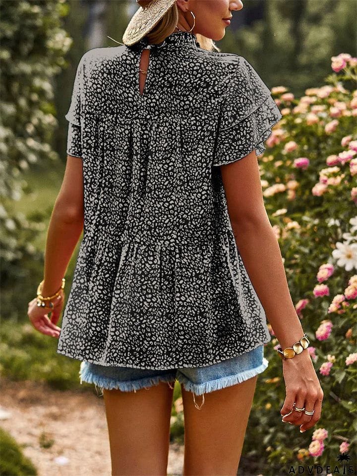 Ladies Sweet Cozy Short Sleeve Polka Dot Chiffon Shirts