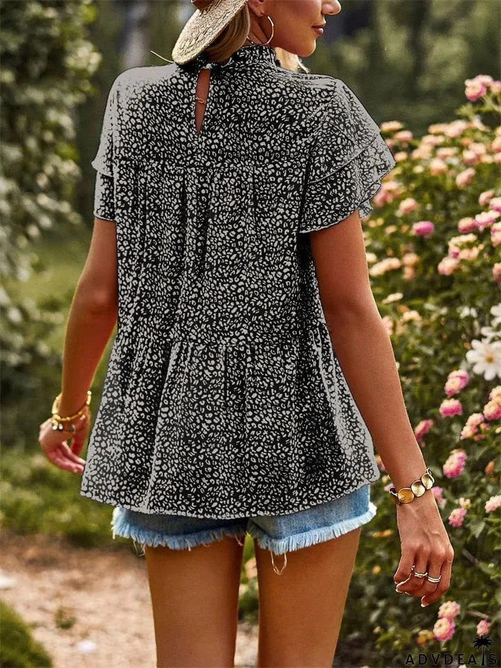 Ladies Sweet Cozy Short Sleeve Polka Dot Chiffon Shirts