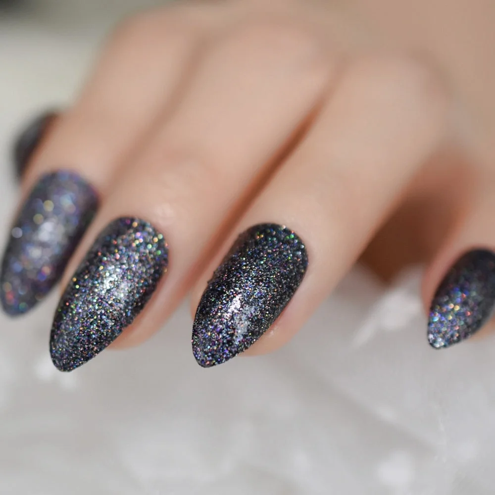 Rose Gold 24 Full Cover False Nails Gorgeous Glitter Ballerina Acrylic Nail Tips 12 sizes Full Coverage DIY Tips with Adhesive-Nail Inspo