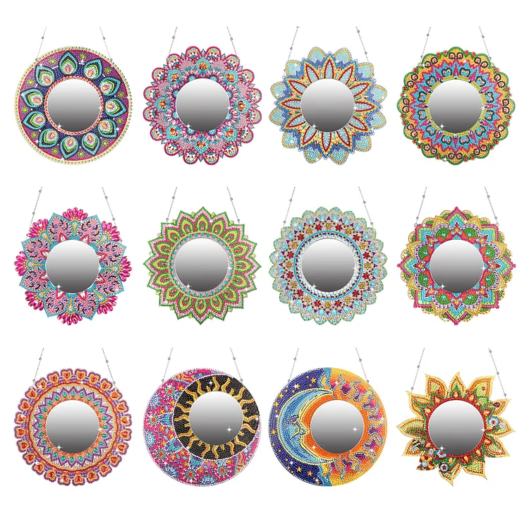 DIY Crystal Diamond Mirror Portable Hanging Rhinestone Mirror Art Craft Set  Flower Paint by Number Kits