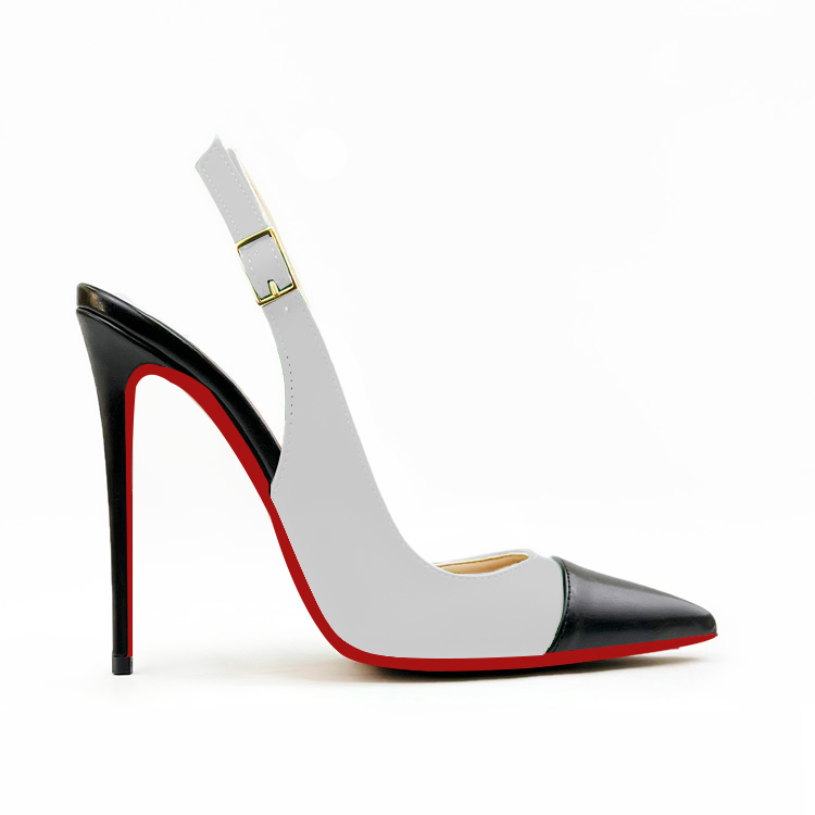 120mm/100mm Women's Sandals Black Stitching Pointed Toe Slingback Red Bottom Heels