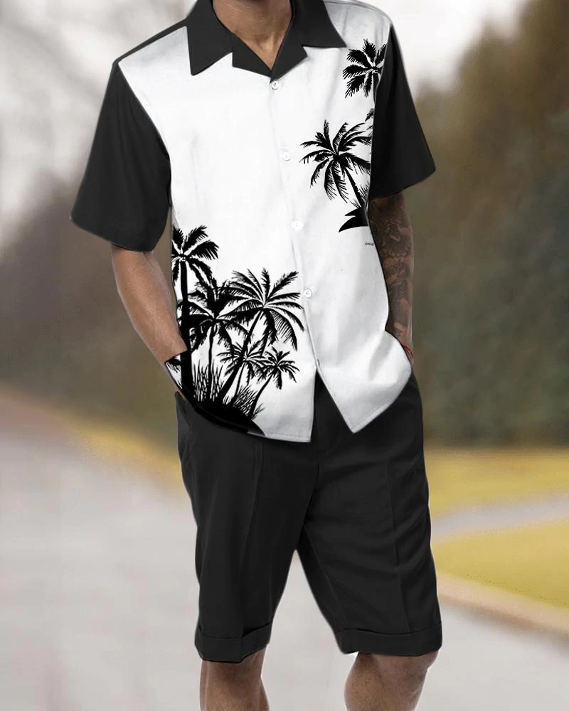 Short Sleeve Suit Two Piece Printed Walking Shorts