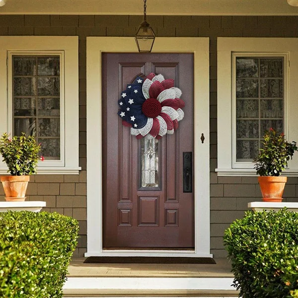 Poly Burlap American Flag Wreath