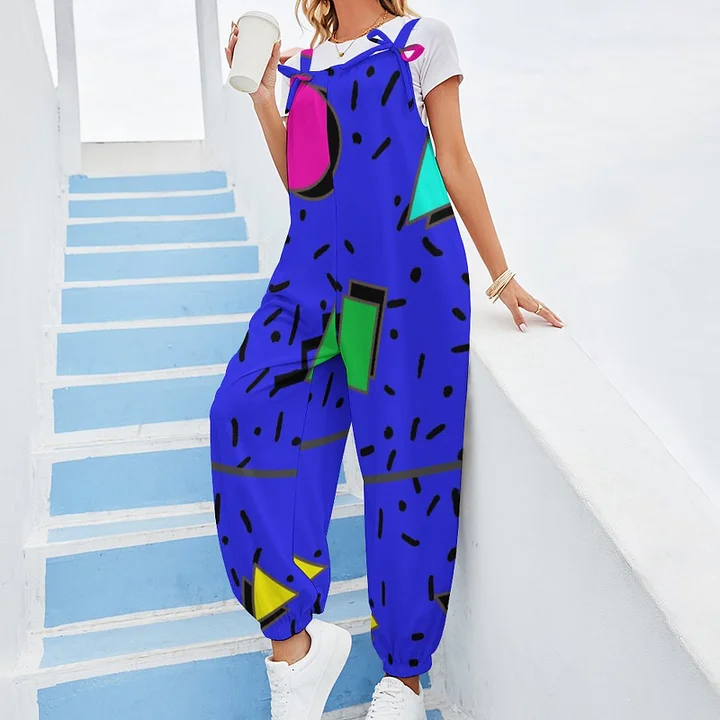 Women's Summer Loose Jumpsuit Memphis Style 80s Geometric Bright