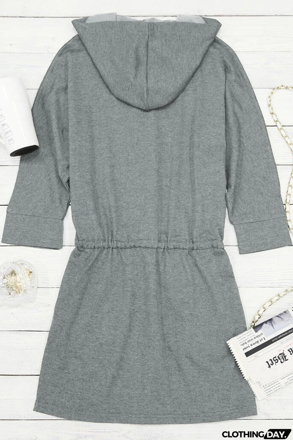 Pocket Lace Up Drawstring Hooded Mini Dress