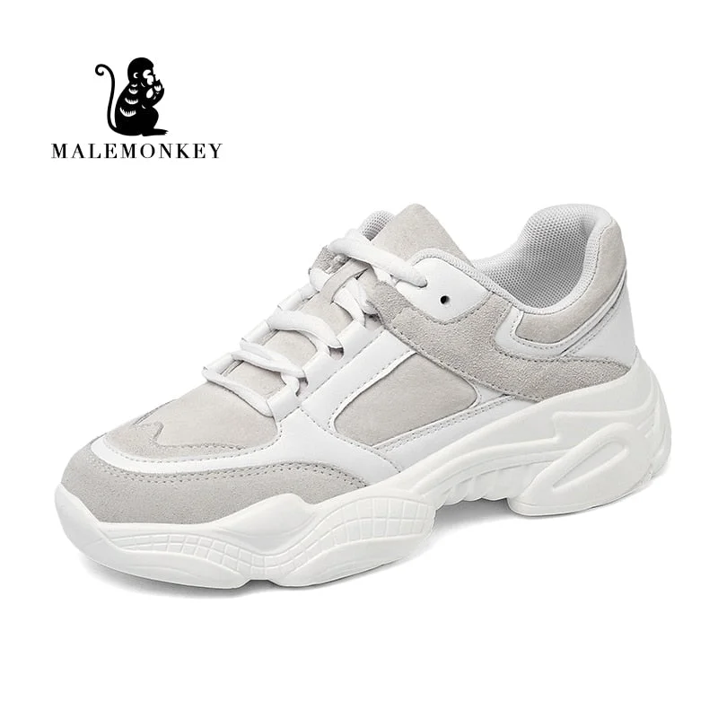 Causal Women Sneakers White 2021 Spring Sport Thick Sole Platform Shoes Lace Up Comfortable Women Chunky Sneakers Clearance