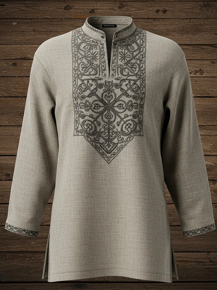 Men's Viking Life Of Tree Celtic Knot Art Linen V-neck T-shirt