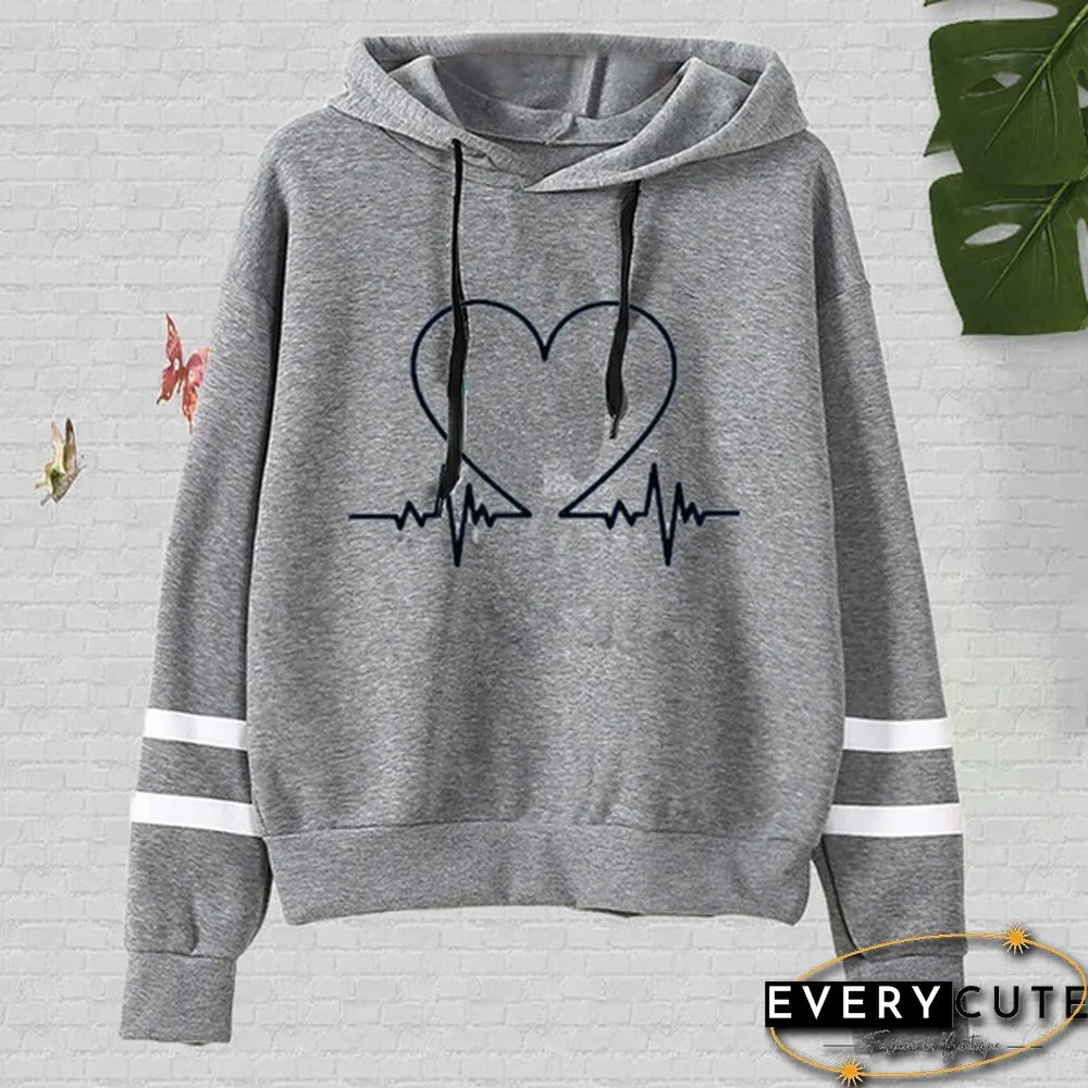 Heartbeat Line Printed Hoodies For Women Fashion Casual Graphic Creative Personalized