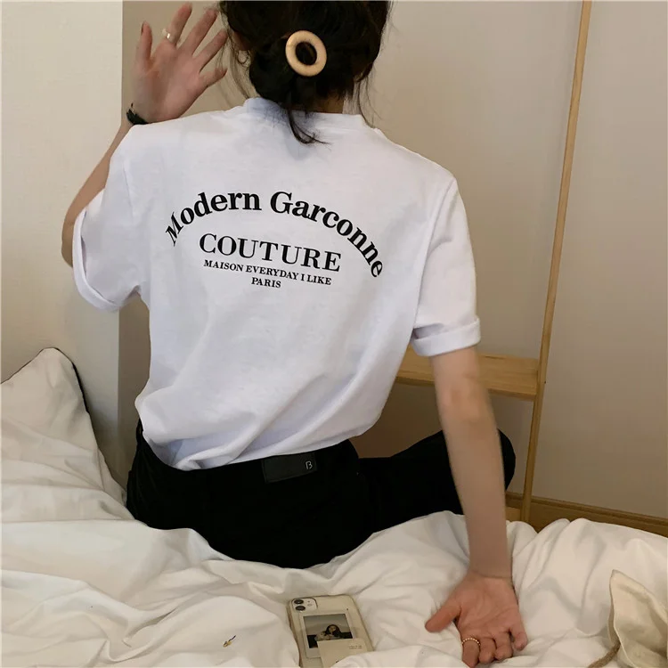 Uveng Uveng Schoolgirl Short-Sleeved Jacket Summer 2024 New Korean Edition Loose Versatile Letter Half-Sleeve T-Shirt