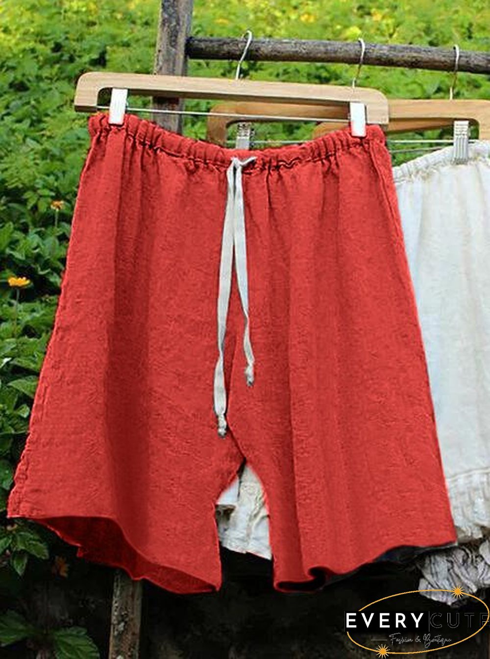 Women Lace Up Elastic Waistband Shorts Linen Bloomers