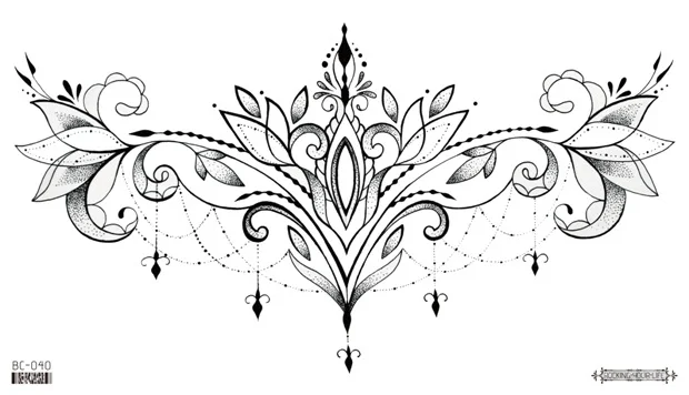 Sdrawing Temporary Tattoo Sticker leaf flower plant black sketch Fake Tatoo Breast Chest Back Belly Flash Tatto For Women Girl