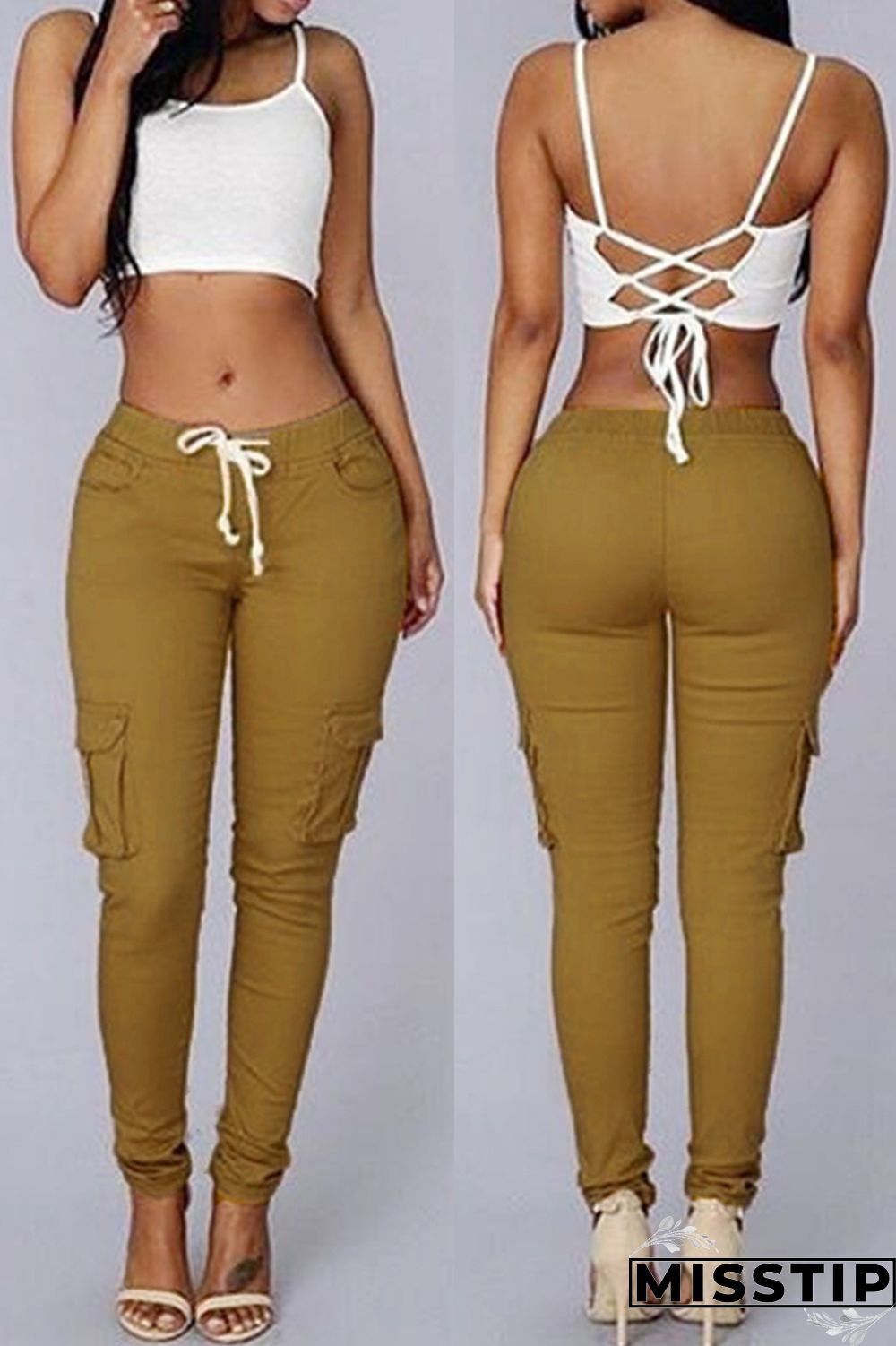 Light Coffee Fashion Casual Solid Basic Regular Mid Waist Trousers