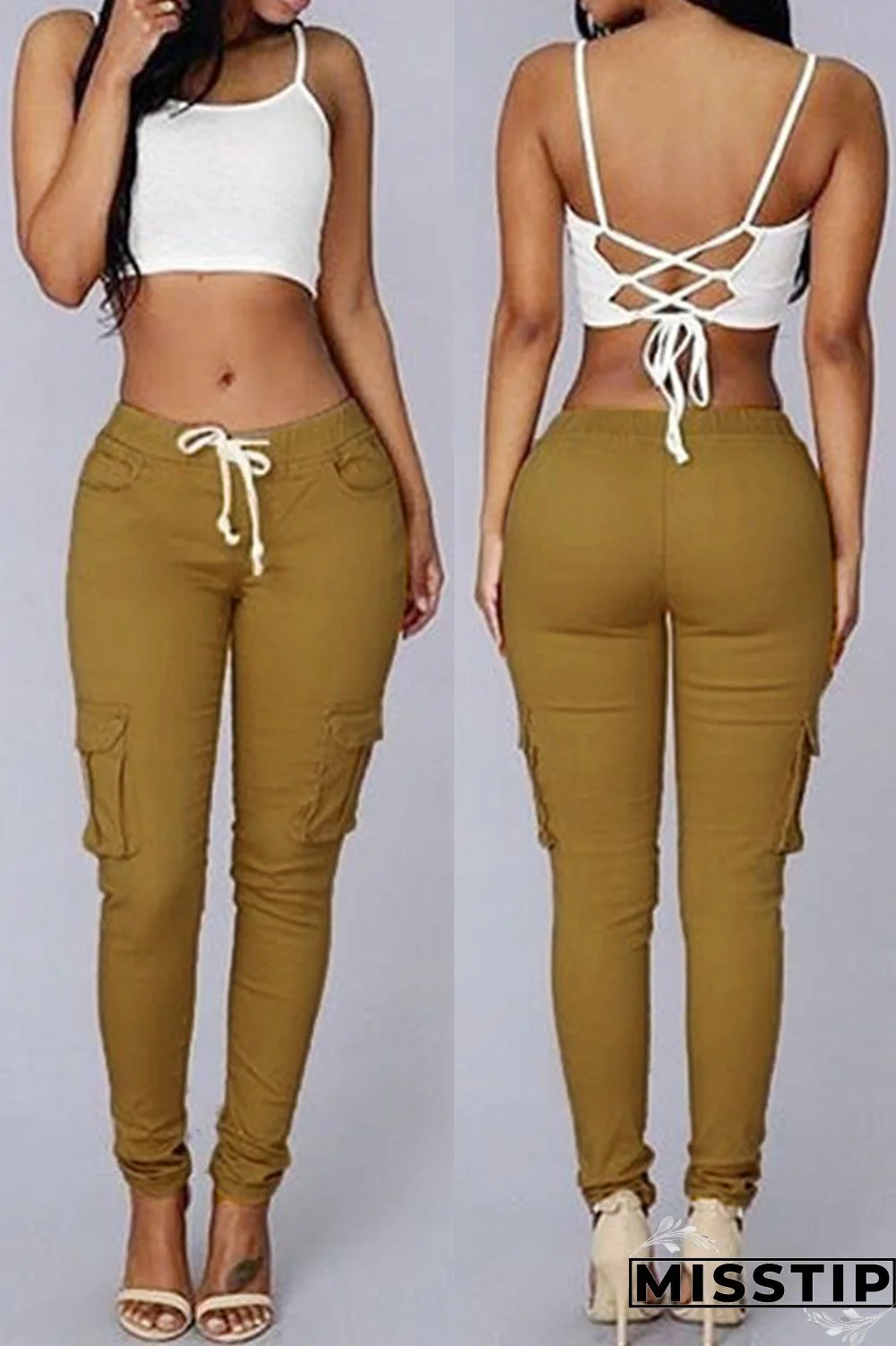 Light Coffee Fashion Casual Solid Basic Regular Mid Waist Trousers