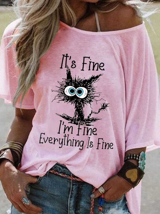 Lilyadress Women's It's Fine I'm Fine Everything Is Fine Casual Off-Shoulder T-Shirt