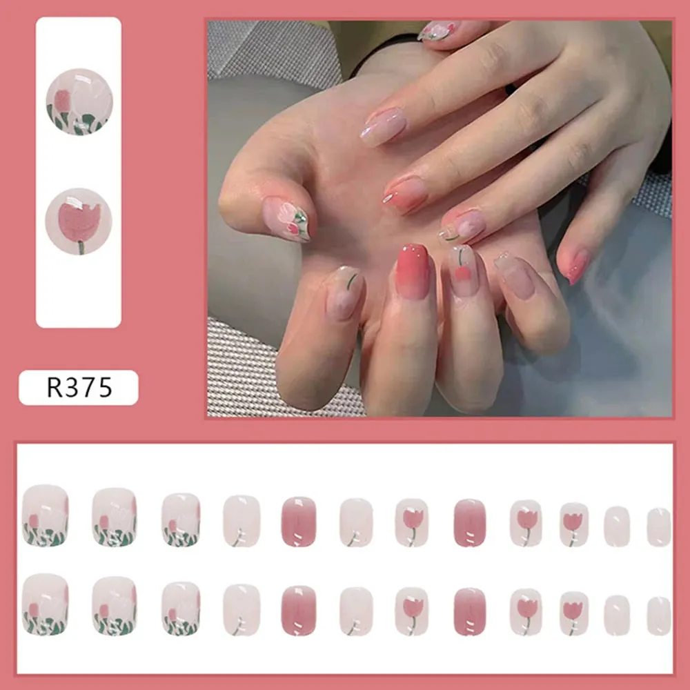 Fake Nail Patch Short Paragraph Ballet Nails Green & White color Finished Nail Piece 24PCS Glue Type nails set free shipping-Nail Inspo