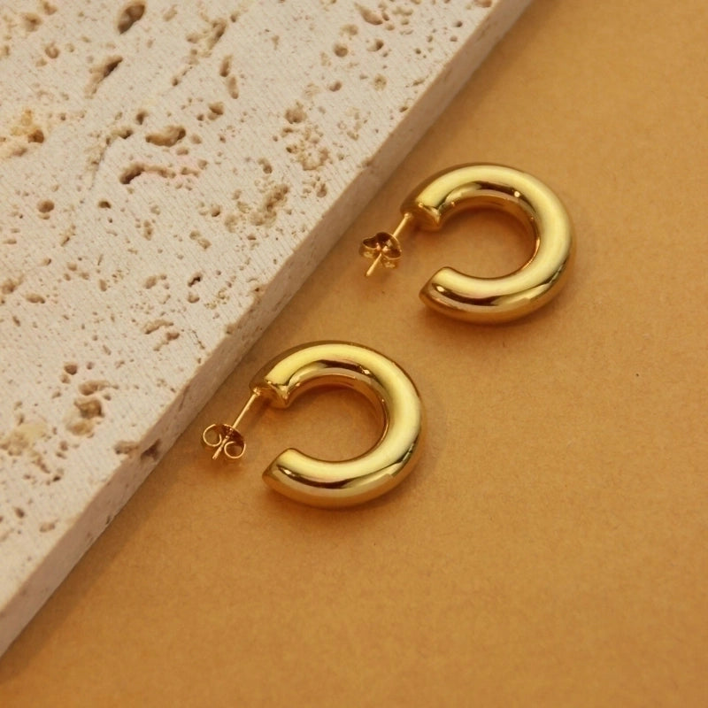1 Pair Retro Minimalist C Shape U Shape Solid Color Plating Titanium Steel 18k Gold Plated Earrings