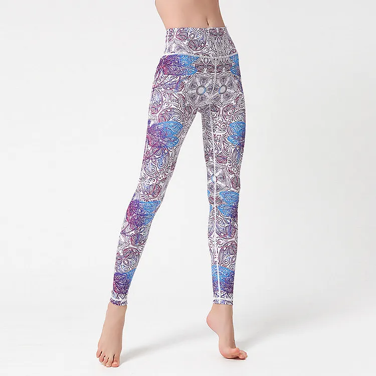 Flowers Leaves Birds Print Pants Sports Fitness Yoga Leggings Women's Yoga Pants