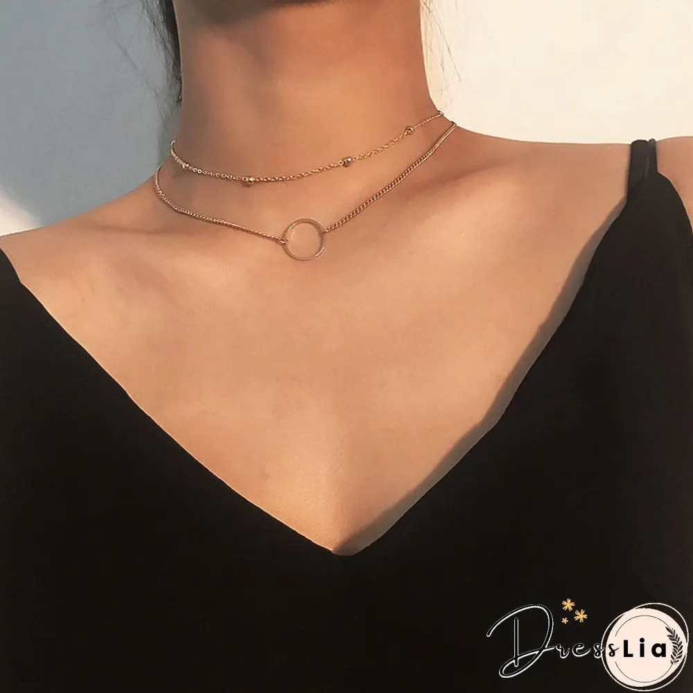 Multilayer Moon Alloy Metal Disc Gold Pendant For Women New Trend Female Jewelry Collar