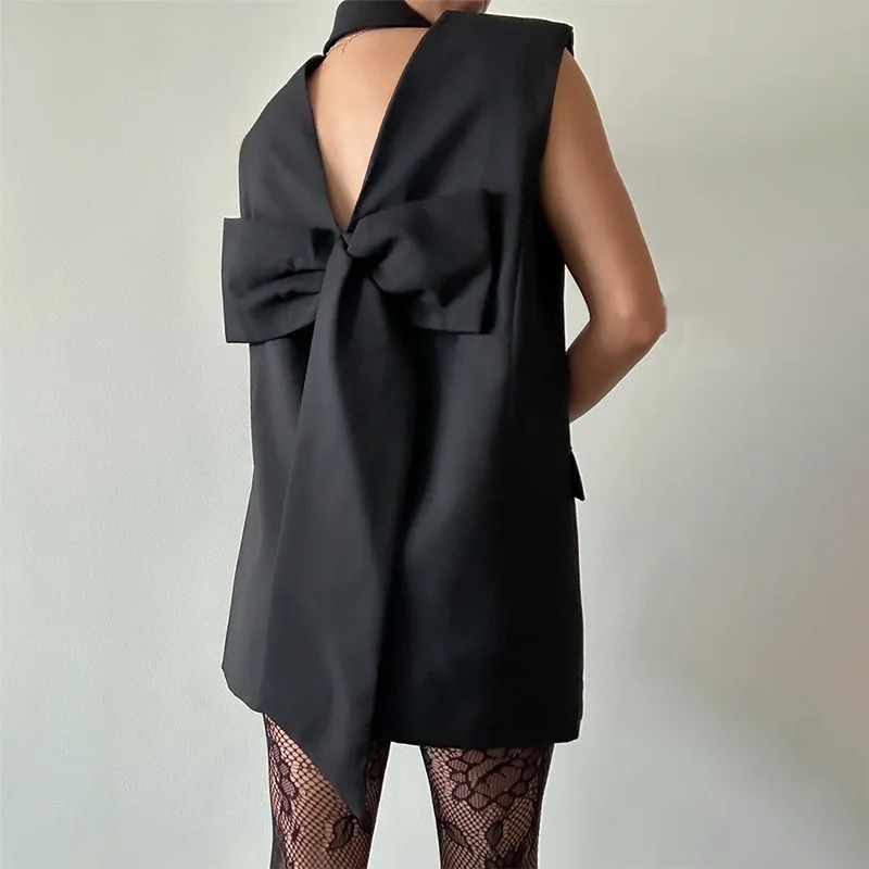 Woherb Woherb Summer Niche New Fashion Temperament V-Neck Bow Design Sense Sleeveless Short Suit Dress Woman-Outfit Ideas