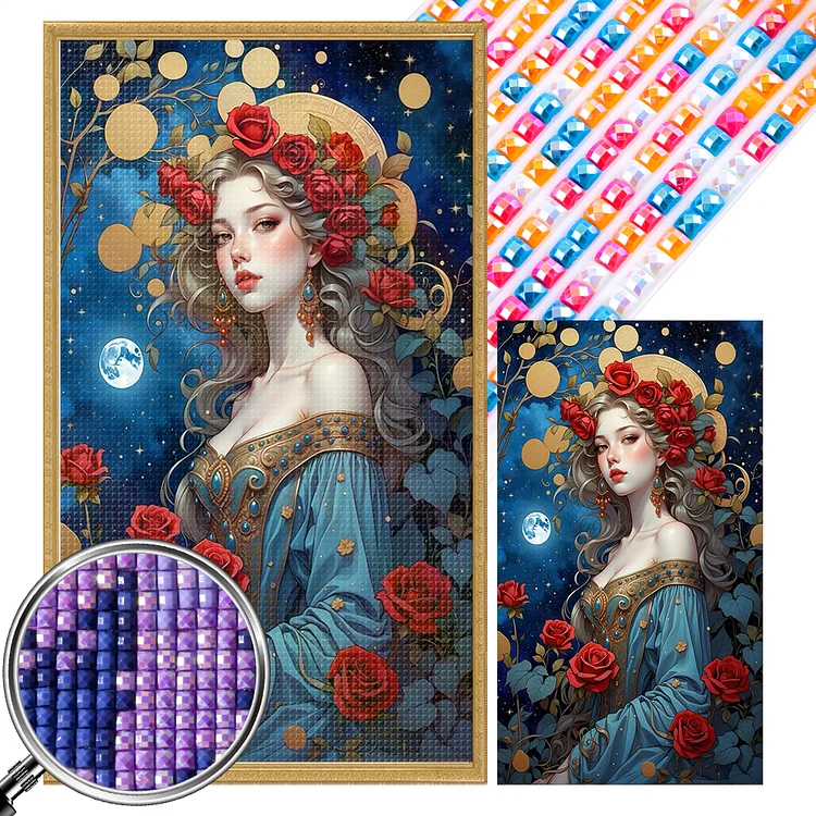 Girl With Flowers 40*70CM (Canvas) Full Square Drill Diamond Painting gbfke