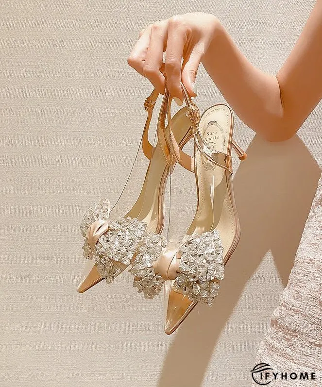 Bow Zircon Pointed Toe Stiletto Heels Sandals New Champagne | IFYHOME