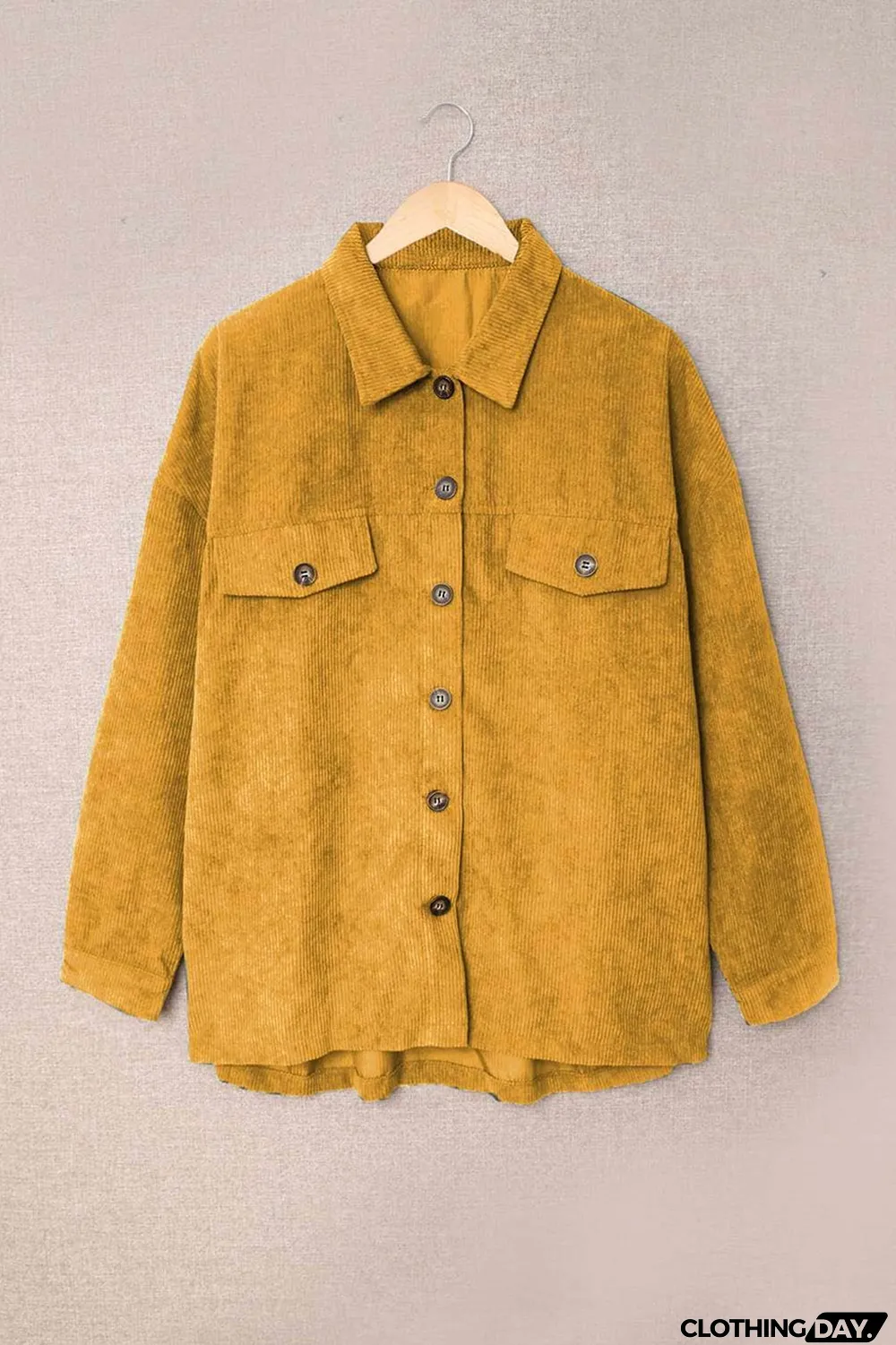 Yellow Corduroy Long Sleeve Button-up Shirt Coat