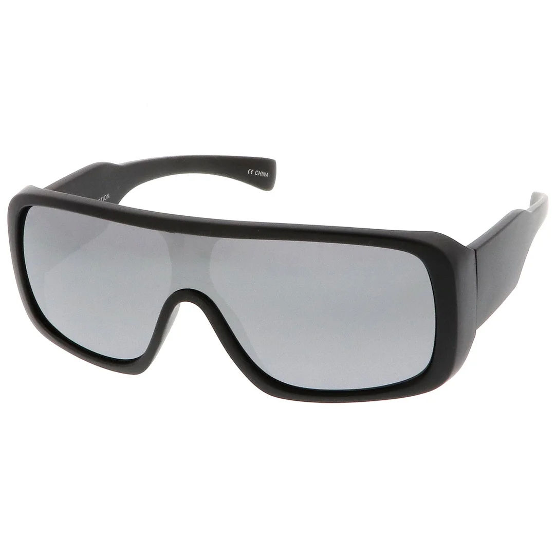 Men's Oversize Goggle Flat Top Mirror Mono Lens Shield glasses 60mm
