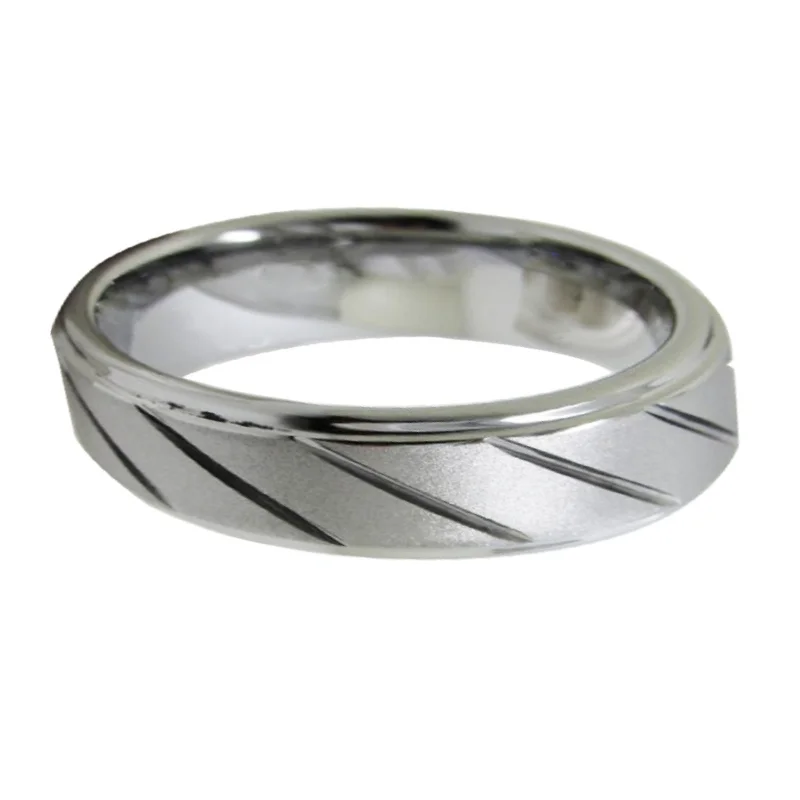 6MM 8MM Sliver Couple Tungsten Wedding Rings With Chamfered Grooves On Both Sides And Inclined Groove