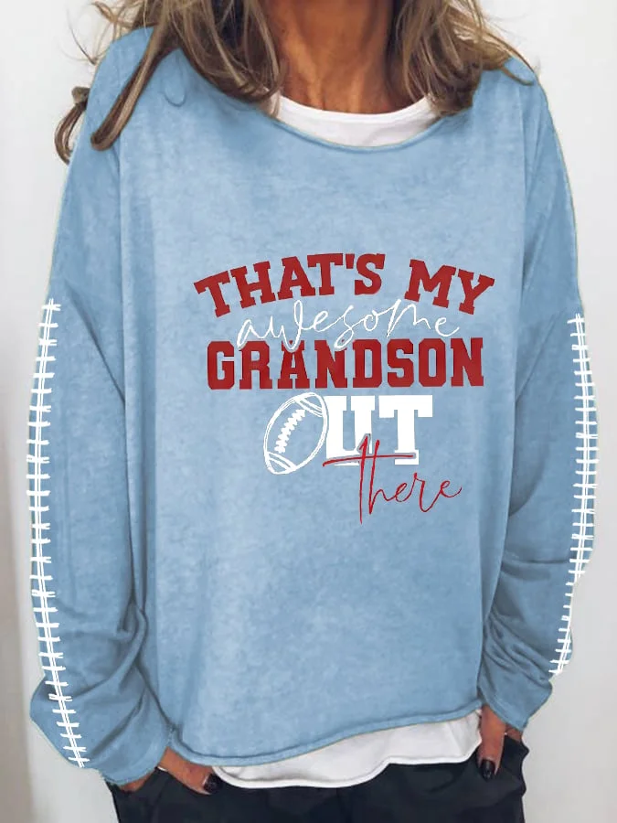 Women's That's My Awesome Grandson Out There Football Lover Printed Sweater socialshop