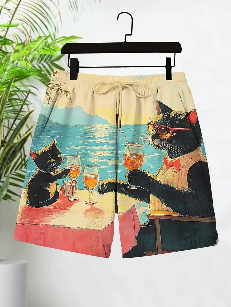 Men's Cat Hawaii Beach Celebrates Mother's Day Print Casual Shorts