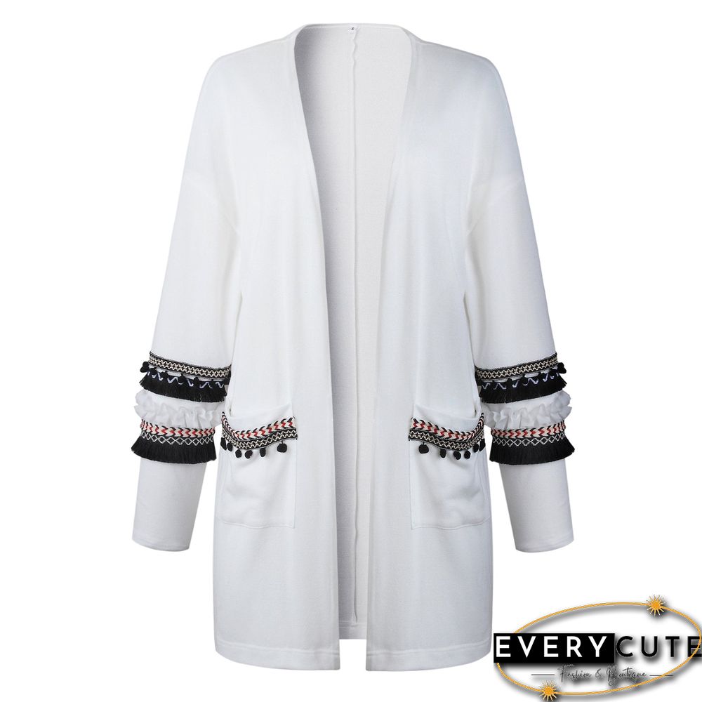 Front Open Long Sleeves Pocketed Cardigan Sweater