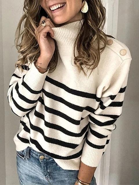 Striped Turtleneck Knitted Sweater - Shop Trendy Women's Clothing | LoverChic