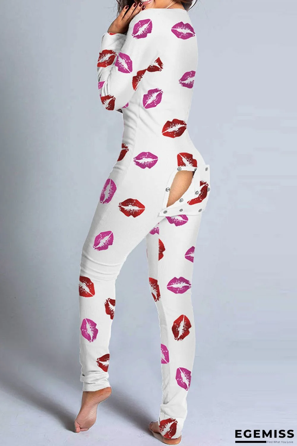 White Red Casual Print V Neck Skinny Jumpsuits | EGEMISS