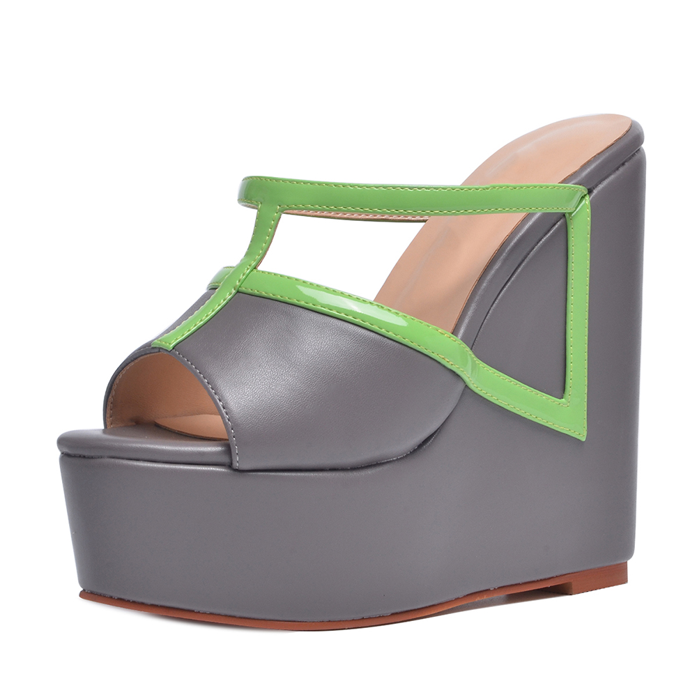 Grey Open Toe Sandal Wedge Comfort Home & Work Mules