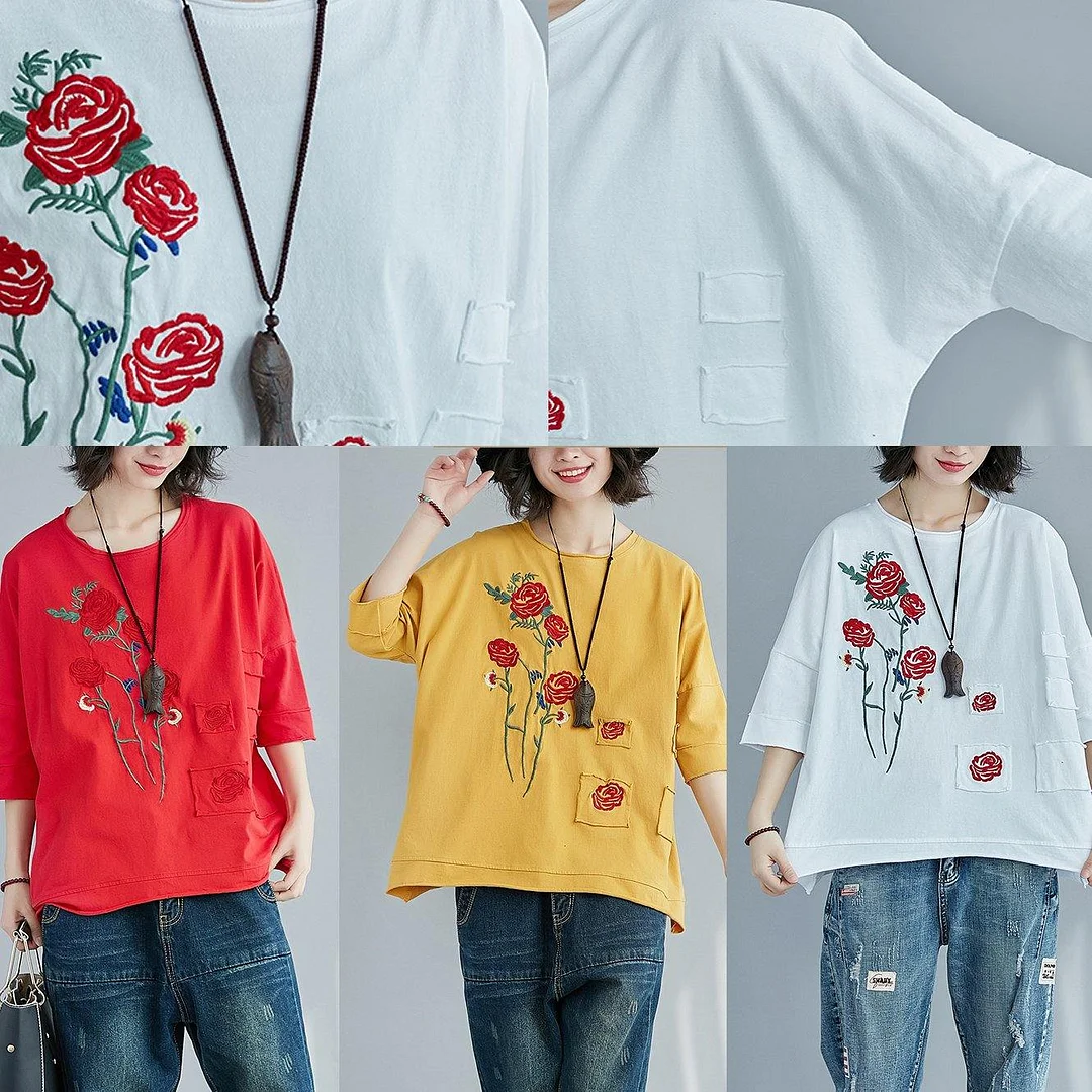 diy red cotton tunic top Plus Size Sleeve o neck patchwork Dresses Summer shirts