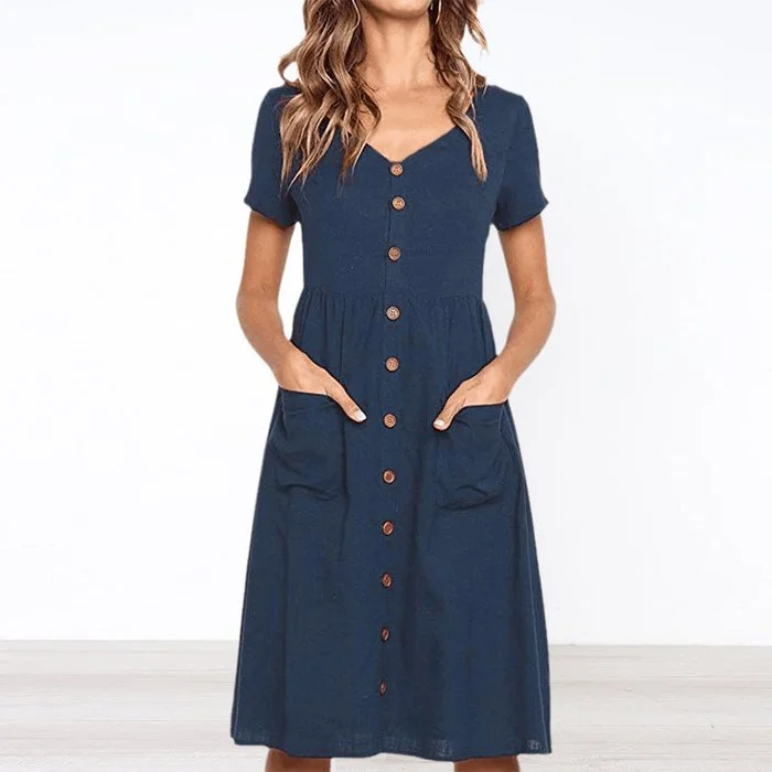 Cotton Linen Summer Pocket Dress