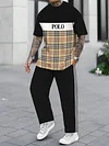 Men's fashion casual color matching striped printed short sleeved trousers two-piece set