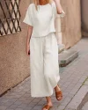 Short Sleeve Tops and Long Wide Leg Pants Casual Loose Fit Two Piece Loungewear Sets