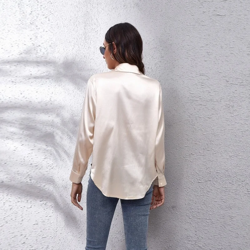 Spring White Blouses Vintage Women Elegant Top 2022 Casual Shirt Oversize Satin Silk Loose Shirts Long Sleeves Clothing 19602