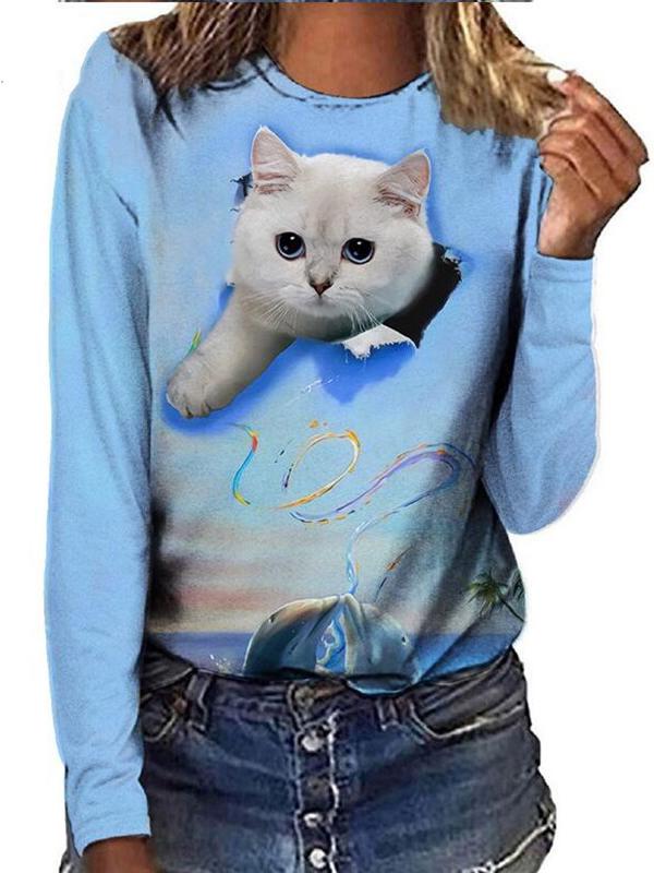 Women Long Sleeve Scoop Neck Printed Top