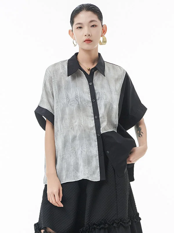 Original Casual Contrast Color Irregular Split-Joint Blouse