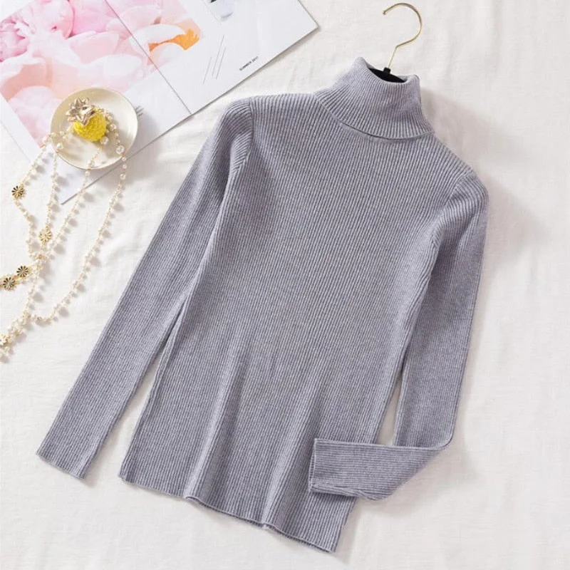 Zoki Pullovers Women Turtleneck Sweaters Fashion Spring Long Sleeve Female Jumper Autumn Korean Basic Top Soft Knitted Sweater