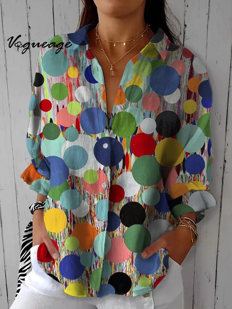 Fashionable And Elegant Creative Dots Printed Cotton And Linen Shirt
