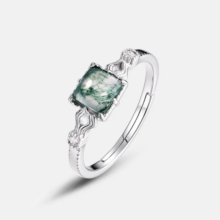 Aquatic Agate Ring Square Green Moss Open Engagement Ring