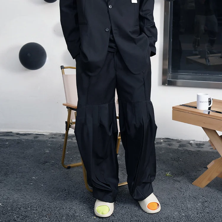 Dawfashion Techwear Streetwear-Japanese Design Sense Multi-directional Pleated Structure Loose Pants Leg Mopping Casual Pants-Streetfashion-Darkwear-Techwear